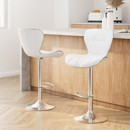 Artiss 2x Bar Stools Gas Lift Leather Seat White.