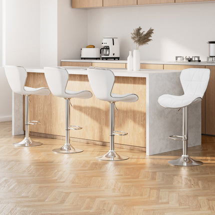 Artiss 4x Bar Stools Gas Lift Leather Seat White.