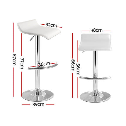 Artiss 2x Bar Stools Adjustable Gas Lift Chairs White.