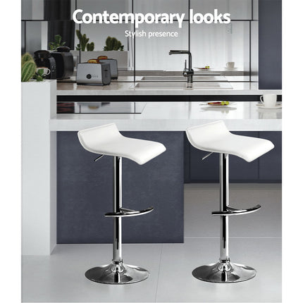 Artiss 2x Bar Stools Adjustable Gas Lift Chairs White.