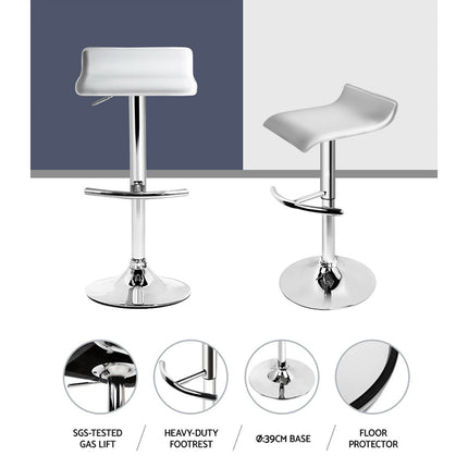 Artiss 2x Bar Stools Adjustable Gas Lift Chairs White.