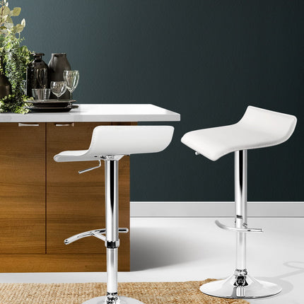 Artiss 2x Bar Stools Adjustable Gas Lift Chairs White.