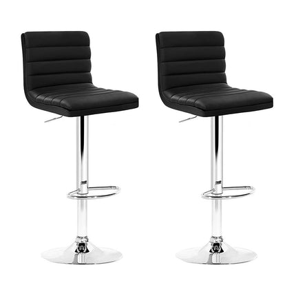 Artiss 2x Bar Stools Padded Leather Gas Lift Black.