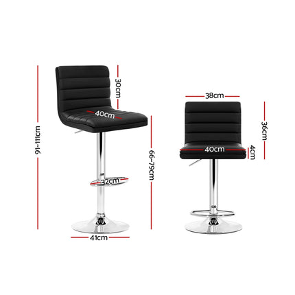 Artiss 2x Bar Stools Padded Leather Gas Lift Black.