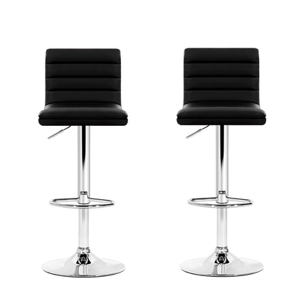 Artiss 2x Bar Stools Padded Leather Gas Lift Black.