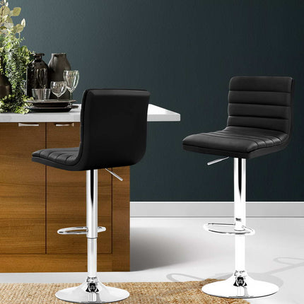 Artiss 2x Bar Stools Padded Leather Gas Lift Black.