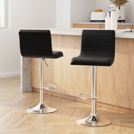 Artiss 2x Bar Stools Padded Leather Gas Lift Black.
