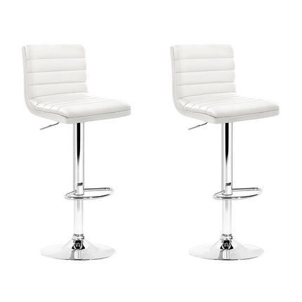 Artiss 2x Bar Stools Padded Leather Gas Lift White.