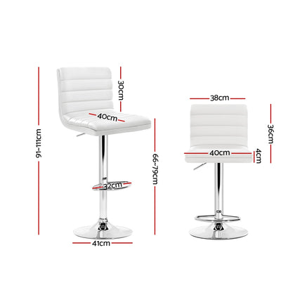 Artiss 2x Bar Stools Padded Leather Gas Lift White.