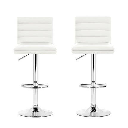 Artiss 2x Bar Stools Padded Leather Gas Lift White.
