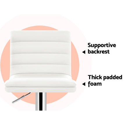 Artiss 2x Bar Stools Padded Leather Gas Lift White.