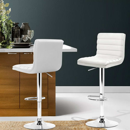 Artiss 2x Bar Stools Padded Leather Gas Lift White.