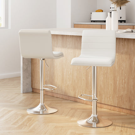 Artiss 2x Bar Stools Padded Leather Gas Lift White.