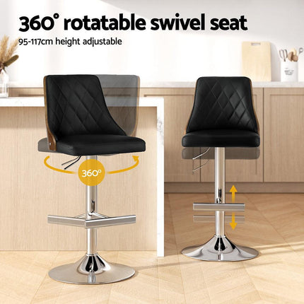 Artiss Bar Stool Bentwood Swivel Adjustable Kitchen Counter Stool Leather Black.