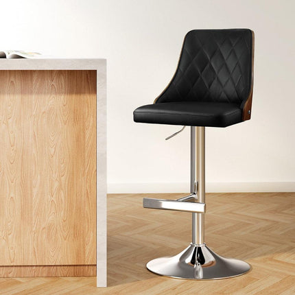 Artiss Bar Stool Bentwood Swivel Adjustable Kitchen Counter Stool Leather Black.