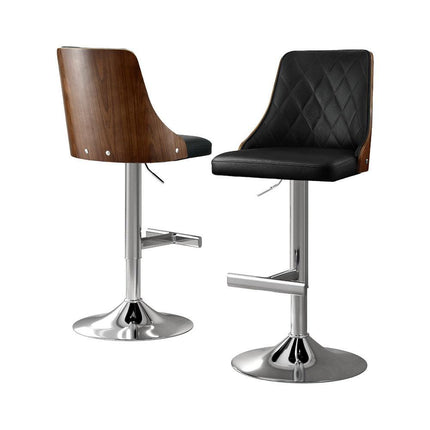 Artiss 2X Bar Stool Wood Swivel Adjustable Kitchen Counter Stool Leather Black.