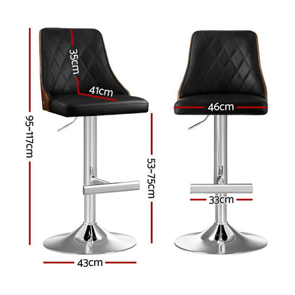 Artiss 2X Bar Stool Wood Swivel Adjustable Kitchen Counter Stool Leather Black.
