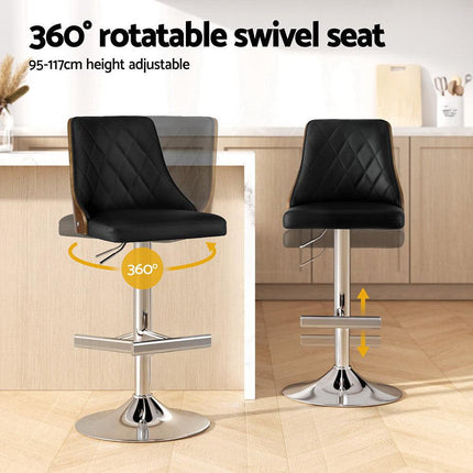 Artiss 2X Bar Stool Wood Swivel Adjustable Kitchen Counter Stool Leather Black.