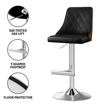 Artiss 2X Bar Stool Wood Swivel Adjustable Kitchen Counter Stool Leather Black.