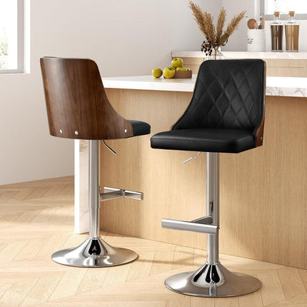 Artiss 2X Bar Stool Wood Swivel Adjustable Kitchen Counter Stool Leather Black.