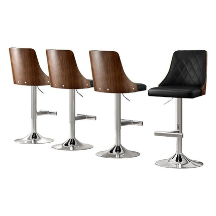 Artiss 4X Bar Stool Wood Swivel Adjustable Kitchen Counter Stool Leather Black.