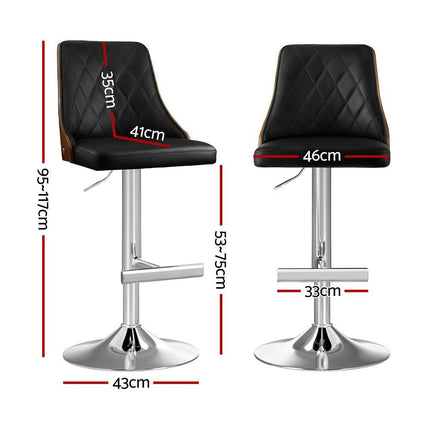 Artiss 4X Bar Stool Wood Swivel Adjustable Kitchen Counter Stool Leather Black.