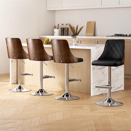 Artiss 4X Bar Stool Wood Swivel Adjustable Kitchen Counter Stool Leather Black.