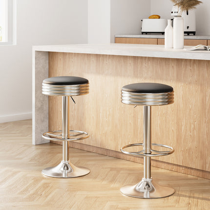 Artiss Set of 2 Backless PU Leather Bar Stools - Black and Chrome.