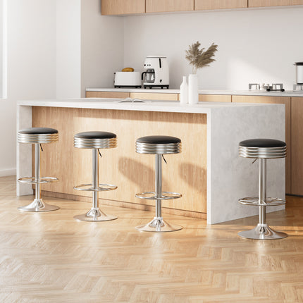 Artiss 4x Bar Stools Leather Padded Gas Lift Silver.