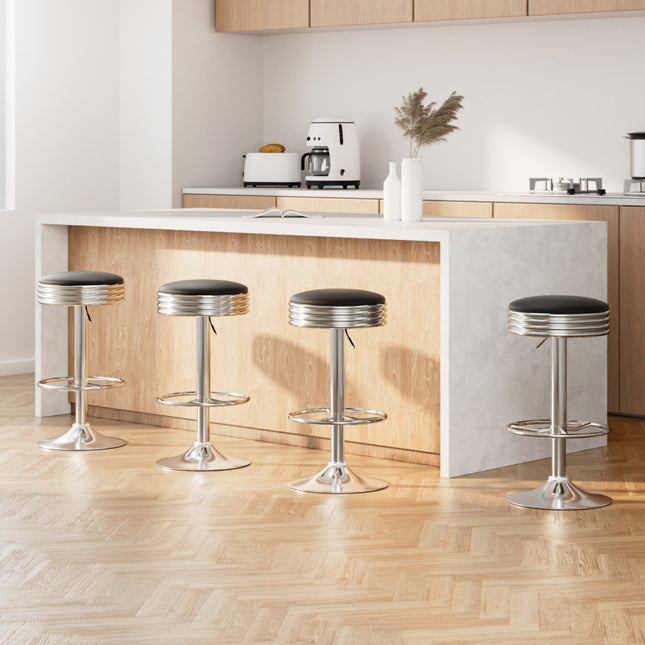 Artiss 4x Bar Stools Leather Padded Gas Lift Silver.