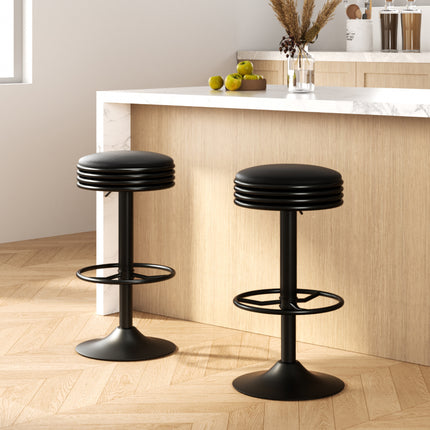 Artiss 2x Bar Stools Leather Padded Gas Lift Black.