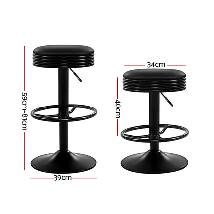 Artiss 2x Bar Stools Leather Padded Gas Lift Black.