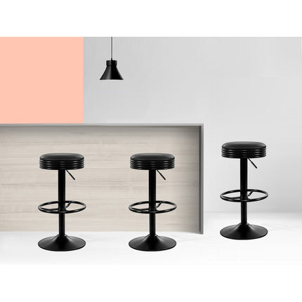 Artiss 2x Bar Stools Leather Padded Gas Lift Black.