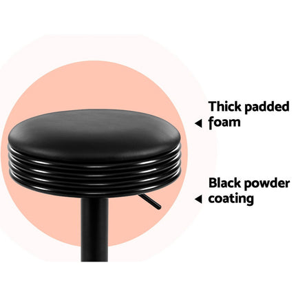 Artiss 2x Bar Stools Leather Padded Gas Lift Black.