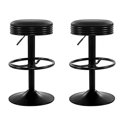 Artiss 2x Bar Stools Leather Padded Gas Lift Black.