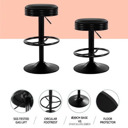 Artiss 4x Bar Stools Leather Padded Gas Lift Black.