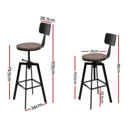 Artiss 4x Bar Stools Kitchen Dining Chairs Adjustable Wood Stool w/Backrest.