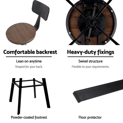 Artiss 4x Bar Stools Kitchen Dining Chairs Adjustable Wood Stool w/Backrest.