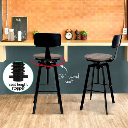 Artiss 4x Bar Stools Kitchen Dining Chairs Adjustable Wood Stool w/Backrest.