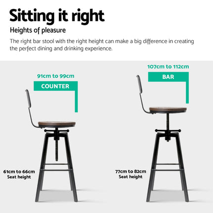 Artiss 4x Bar Stools Kitchen Dining Chairs Adjustable Wood Stool w/Backrest.