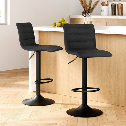 Artiss 2x Bar Stools Gas Lift Linen Fabric Black.