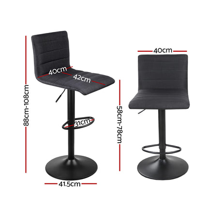 Artiss 2x Bar Stools Gas Lift Linen Fabric Black.