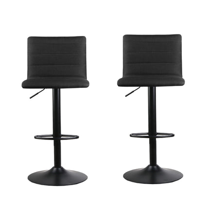Artiss 2x Bar Stools Gas Lift Linen Fabric Black.