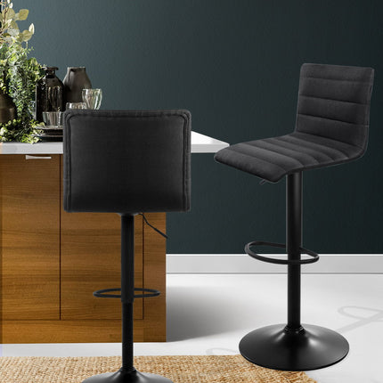 Artiss 2x Bar Stools Gas Lift Linen Fabric Black.