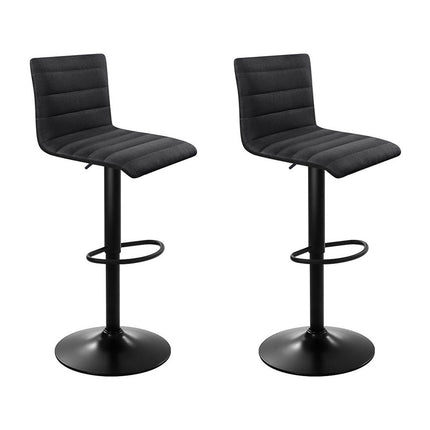Artiss 2x Bar Stools Gas Lift Linen Fabric Black.