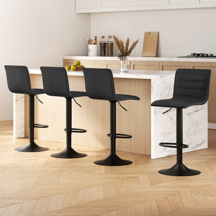 Artiss 4x Bar Stools Gas Lift Linen Fabric Black.