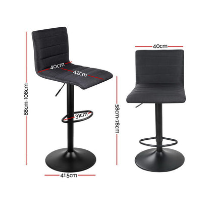 Artiss 4x Bar Stools Gas Lift Linen Fabric Black.
