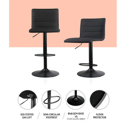 Artiss 4x Bar Stools Gas Lift Linen Fabric Black.