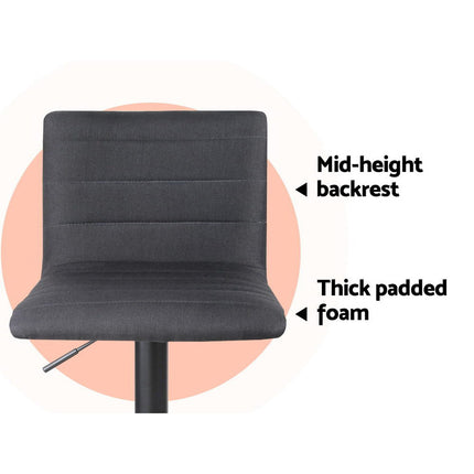 Artiss 4x Bar Stools Gas Lift Linen Fabric Black.