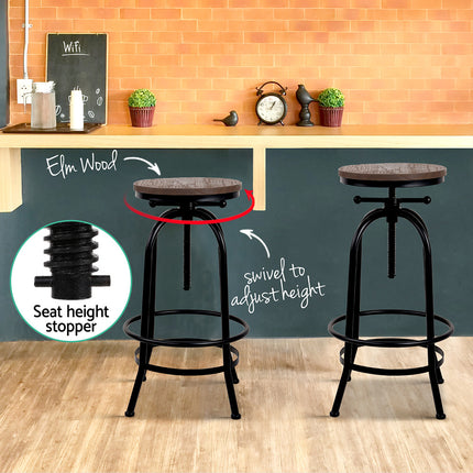 Artiss 2x Bar Stools Adjustable Wood Chairs.